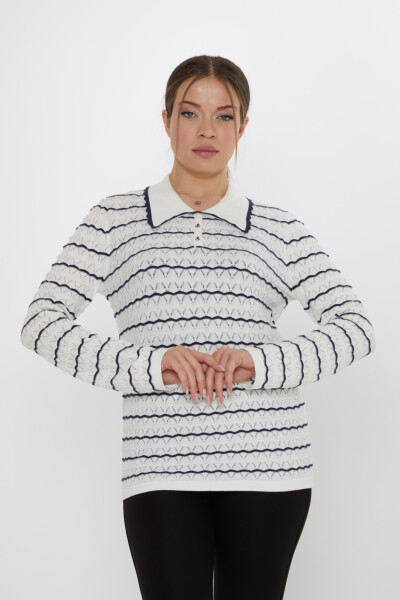 Triko Kazak Çapa Broşlu Ekru-Lacivert - 31777 | KAZEE (3'lü Set M-L-XL) - KAZEE 