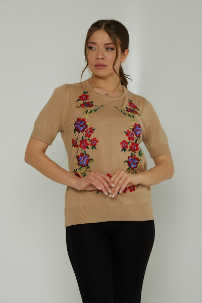 Pull en Maille Brodé Floral Brodé Pierre Beige - 31728 | KAZEE (Lot de 3 L-XL-2XL) - Kazee (1)