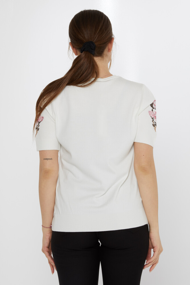 Triko Kazak Çiçek Nakışlı Ekru - 31725 | KAZEE (3'lü Set L-XL-2XL) - 5