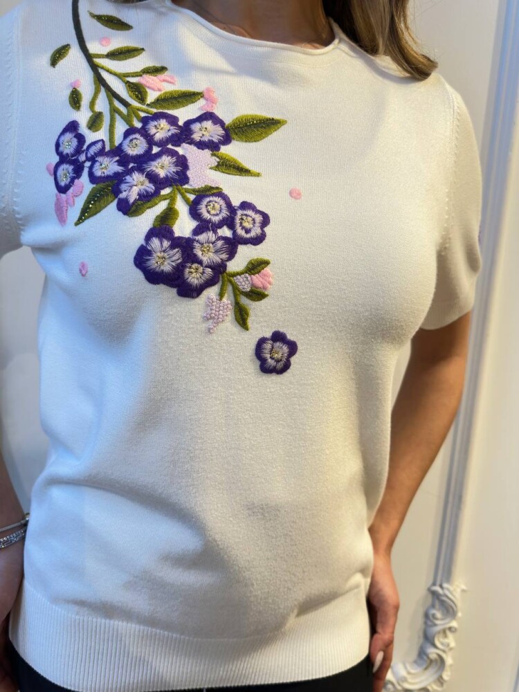 Triko Kazak Çiçek Nakışlı Ekru - 32040 | KAZEE (3'lü Set M-L-XL) - 4