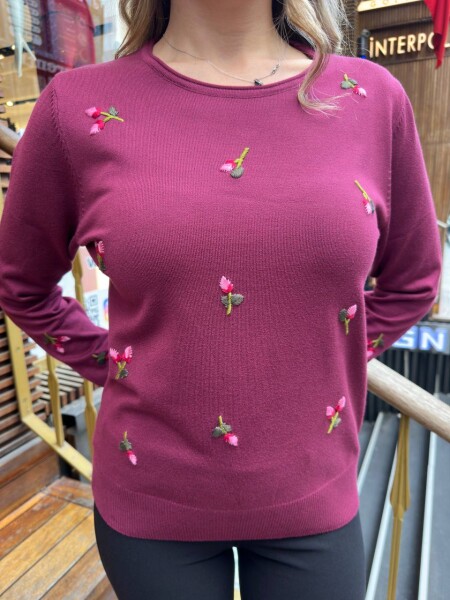 Triko Kazak Çiçek Nakışlı Fuşya - 32167 | KAZEE (3'lü Set S-M-L) - 4