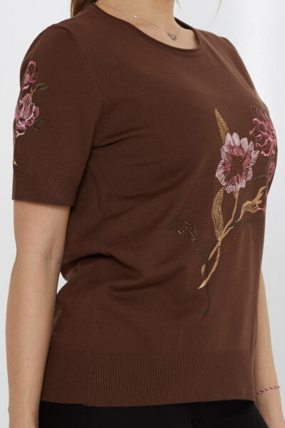 Triko Kazak Çiçek Nakışlı Kahve - 31725 | KAZEE (3'lü Set L-XL-2XL) - 4