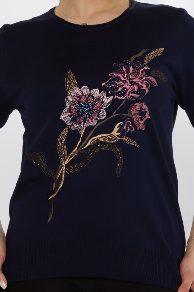 Triko Kazak Çiçek Nakışlı Lacivert - 31725 | KAZEE (3'lü Set L-XL-2XL) - 3