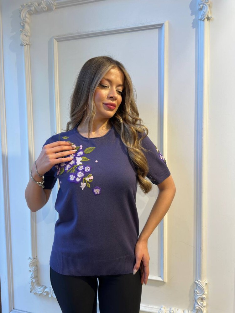 Triko Kazak Çiçek Nakışlı Lacivert - 32040 | KAZEE (3'lü Set M-L-XL) - 3