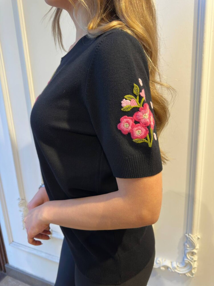 Triko Kazak Çiçek Nakışlı Siyah - 32040 | KAZEE (3'lü Set M-L-XL) - 5