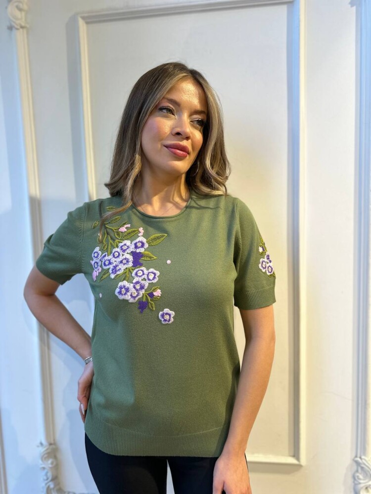 Triko Kazak Çiçek Nakışlı Yeşil - 32040 | KAZEE (3'lü Set M-L-XL) - 2