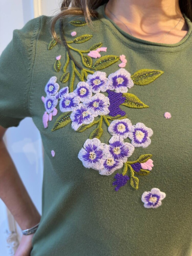 Triko Kazak Çiçek Nakışlı Yeşil - 32040 | KAZEE (3'lü Set M-L-XL) - 4