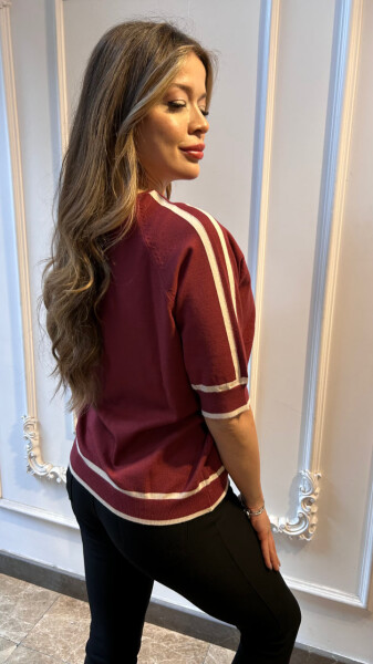 Triko Kazak Çizgi Detaylı Bordo - 32437 | KAZEE (3'lü Set L-XL-2XL) - 4