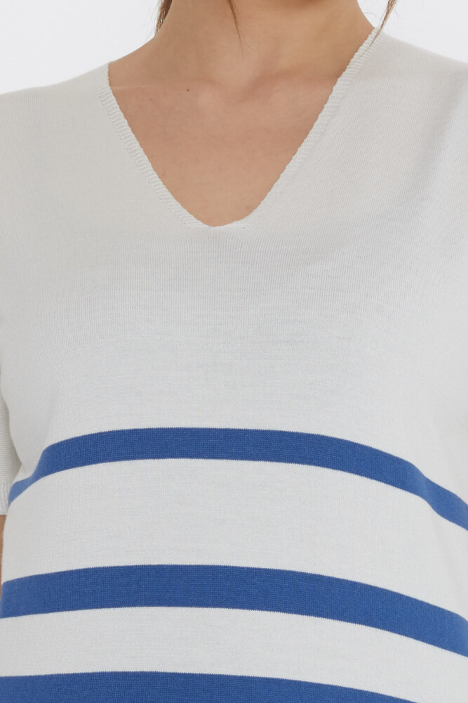 Triko Kazak Çizgi Detaylı Ekru-İndigo - 31176 | KAZEE (3'lü Set M-L-XL) - 5