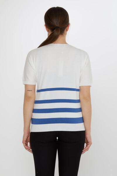 Triko Kazak Çizgi Detaylı Ekru-İndigo - 31176 | KAZEE (3'lü Set M-L-XL) - 6