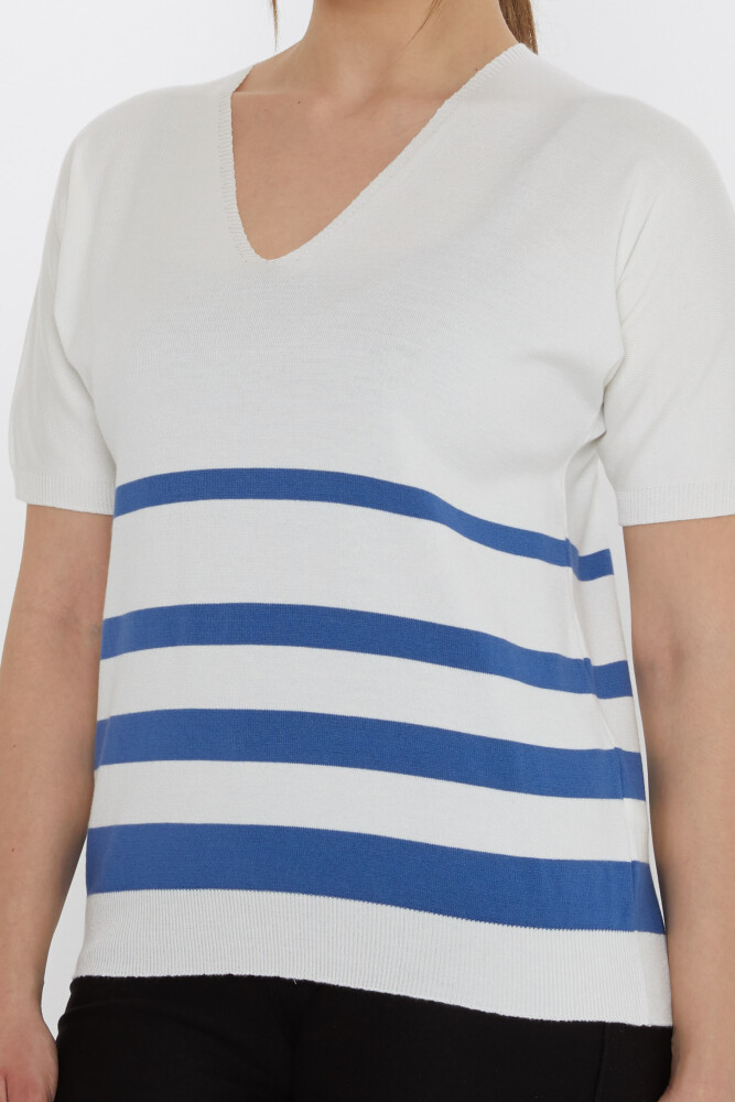 Triko Kazak Çizgi Detaylı Ekru-İndigo - 31176 | KAZEE (3'lü Set M-L-XL) - 4