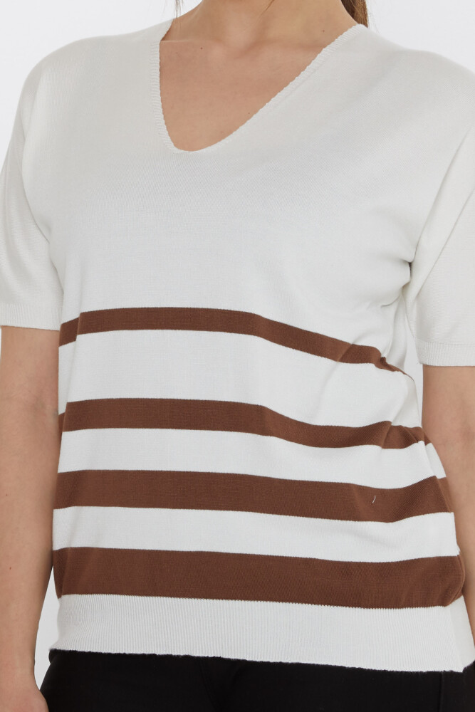 Triko Kazak Çizgi Detaylı Ekru-Kahve - 31176 | KAZEE (3'lü Set M-L-XL) - 4