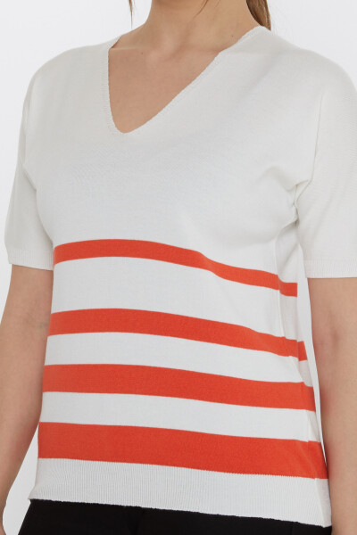 Triko Kazak Çizgi Detaylı Ekru-Oranj - 31176 | KAZEE (3'lü Set M-L-XL) - 4