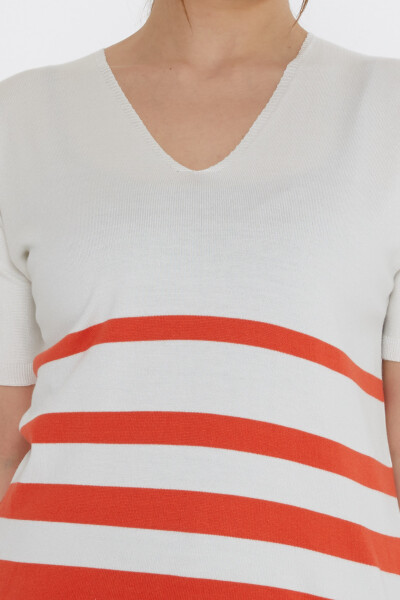 Triko Kazak Çizgi Detaylı Ekru-Oranj - 31176 | KAZEE (3'lü Set M-L-XL) - 5