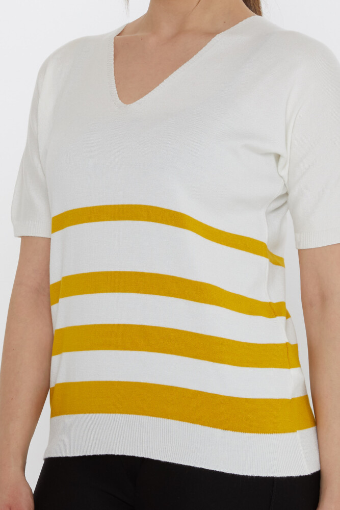 Triko Kazak Çizgi Detaylı Ekru-Safran - 31176 | KAZEE (3'lü Set M-L-XL) - 4