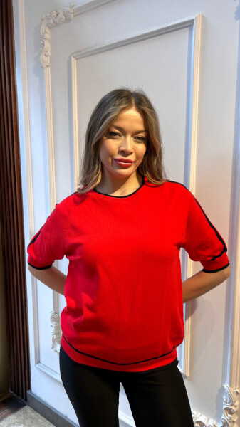 Triko Kazak Çizgi Detaylı Kırmızı - 32437 | KAZEE (3'lü Set L-XL-2XL) 