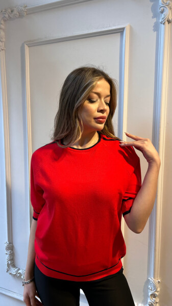 Triko Kazak Çizgi Detaylı Kırmızı - 32437 | KAZEE (3'lü Set L-XL-2XL) - Kazee (1)