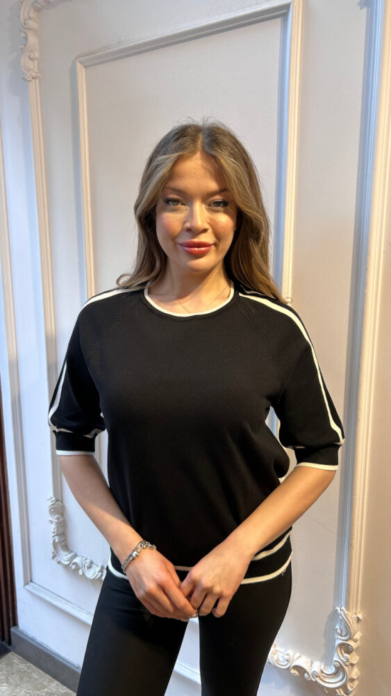 Triko Kazak Çizgi Detaylı Siyah - 32437 | KAZEE (3'lü Set L-XL-2XL) - 2