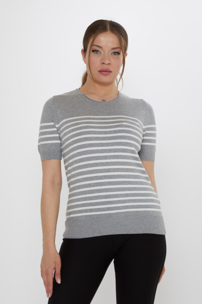 Triko Kazak Çizgili Gri-Ekru - 30396 | KAZEE (4'lü Set M-L-XL-2XL) - KAZEE (1)
