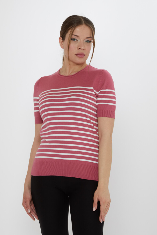 Triko Kazak Çizgili Gül Kurusu-Ekru - 30396 | KAZEE (4'lü Set M-L-XL-2XL) - 2