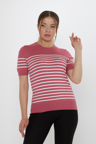 Triko Kazak Çizgili Gül Kurusu-Ekru - 30396 | KAZEE (4'lü Set M-L-XL-2XL) - KAZEE 