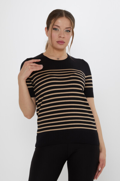 Triko Kazak Çizgili Siyah-Bej - 30396 | KAZEE (4'lü Set M-L-XL-2XL) - KAZEE 