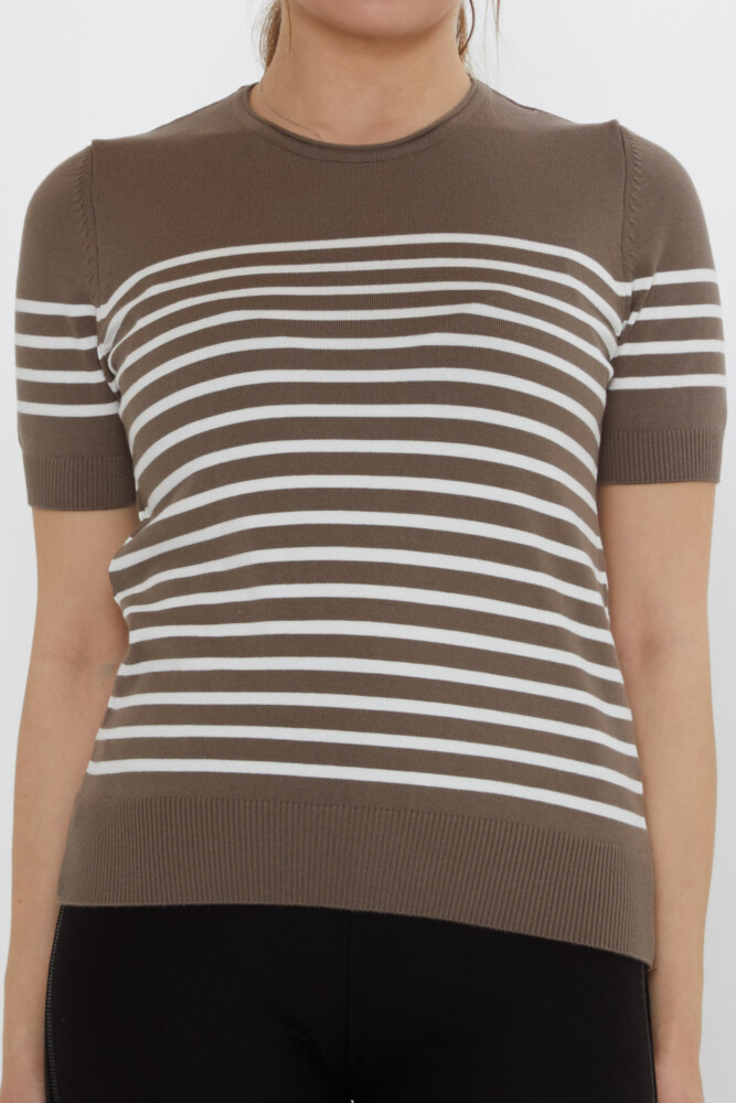 Triko Kazak Çizgili Vizon-Ekru - 30396 | KAZEE (4'lü Set M-L-XL-2XL) - 3