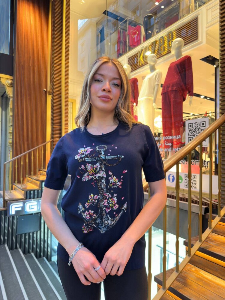 Triko Kazak Desenli Nakışlı Lacivert - 31678 | KAZEE (3'lü Set M-L-XL) - 1