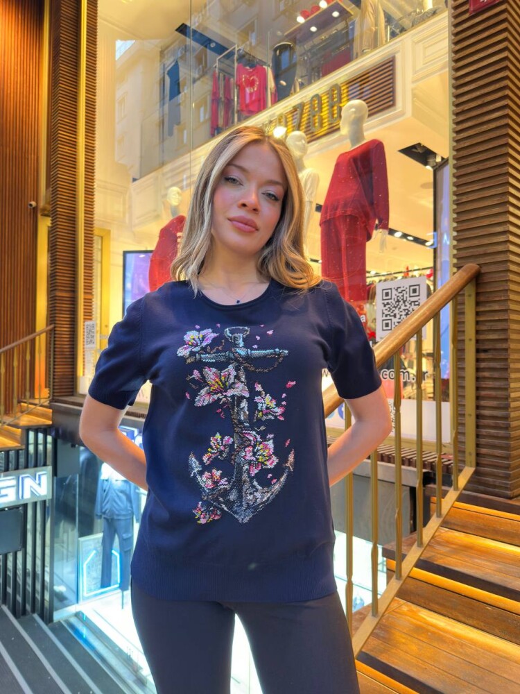 Triko Kazak Desenli Nakışlı Lacivert - 31678 | KAZEE (3'lü Set M-L-XL) - 3