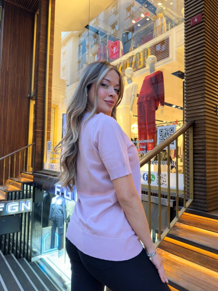 Triko Kazak Desenli Nakışlı Pudra - 31678 | KAZEE (3'lü Set M-L-XL) - 6