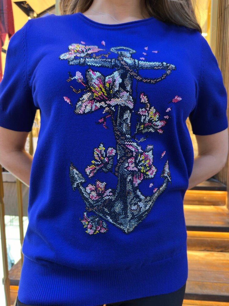 Triko Kazak Desenli Nakışlı Saks - 31678 | KAZEE (3'lü Set M-L-XL) - 5