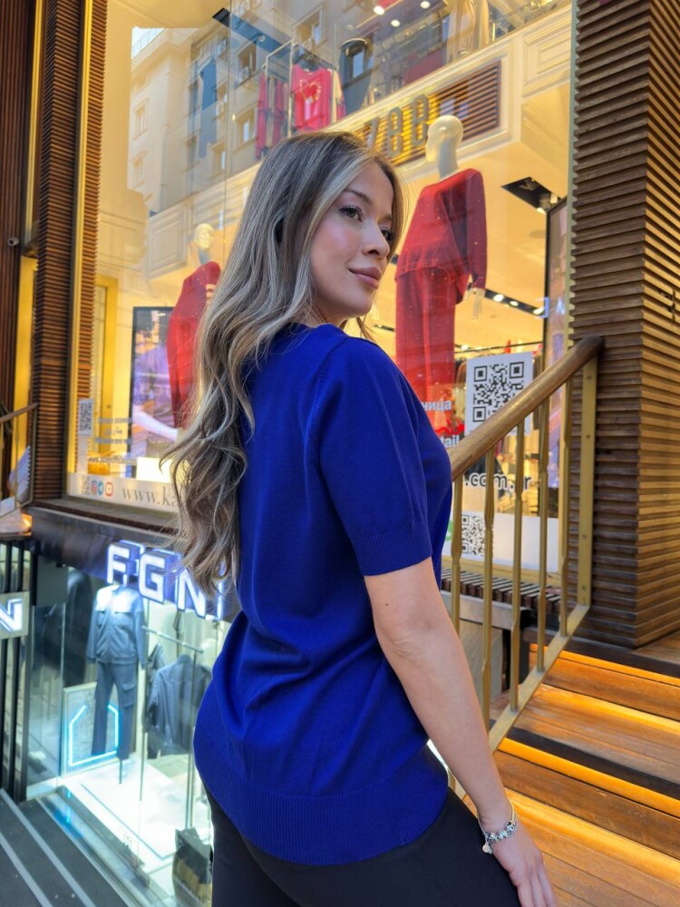 Triko Kazak Desenli Nakışlı Saks - 31678 | KAZEE (3'lü Set M-L-XL) - 6