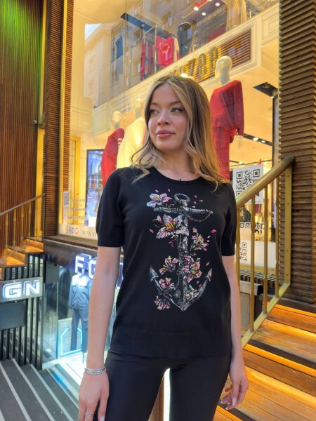 Triko Kazak Desenli Nakışlı Siyah - 31678 | KAZEE (3'lü Set M-L-XL) - KAZEE (1)