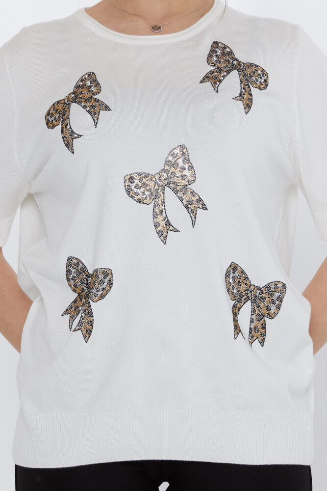 Triko Kazak Fiyonk Taş İşlemeli Ekru - 31577 | KAZEE (3'lü Set XL-2XL-3XL) - 3