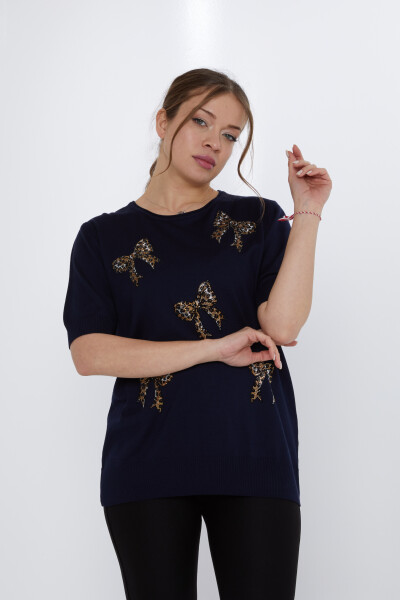 Triko Kazak Fiyonk Taş İşlemeli Lacivert - 31577 | KAZEE (3'lü Set XL-2XL-3XL) - 2