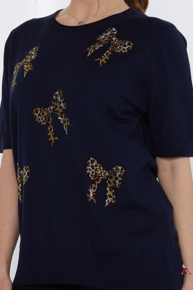 Triko Kazak Fiyonk Taş İşlemeli Lacivert - 31577 | KAZEE (3'lü Set XL-2XL-3XL) - 4