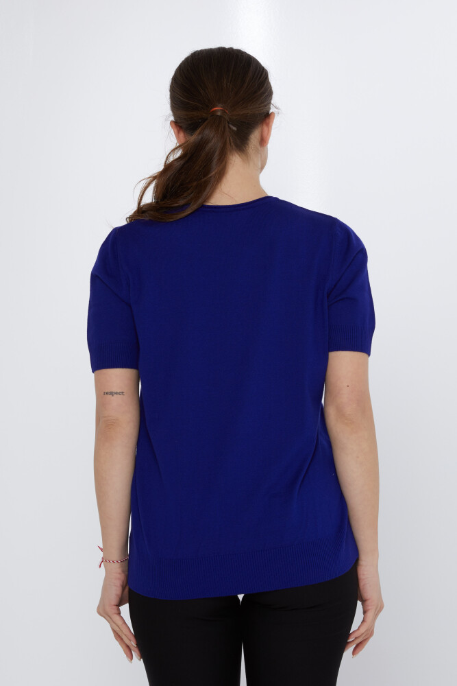 Triko Kazak Fiyonk Taş İşlemeli Saks - 31577 | KAZEE (3'lü Set XL-2XL-3XL) - 5