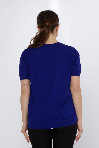 Triko Kazak Fiyonk Taş İşlemeli Saks - 31577 | KAZEE (3'lü Set XL-2XL-3XL) - 5