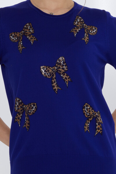 Triko Kazak Fiyonk Taş İşlemeli Saks - 31577 | KAZEE (3'lü Set XL-2XL-3XL) - 3