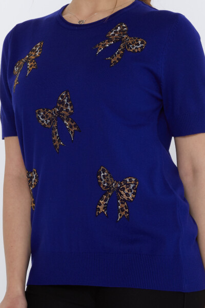 Triko Kazak Fiyonk Taş İşlemeli Saks - 31577 | KAZEE (3'lü Set XL-2XL-3XL) - 4