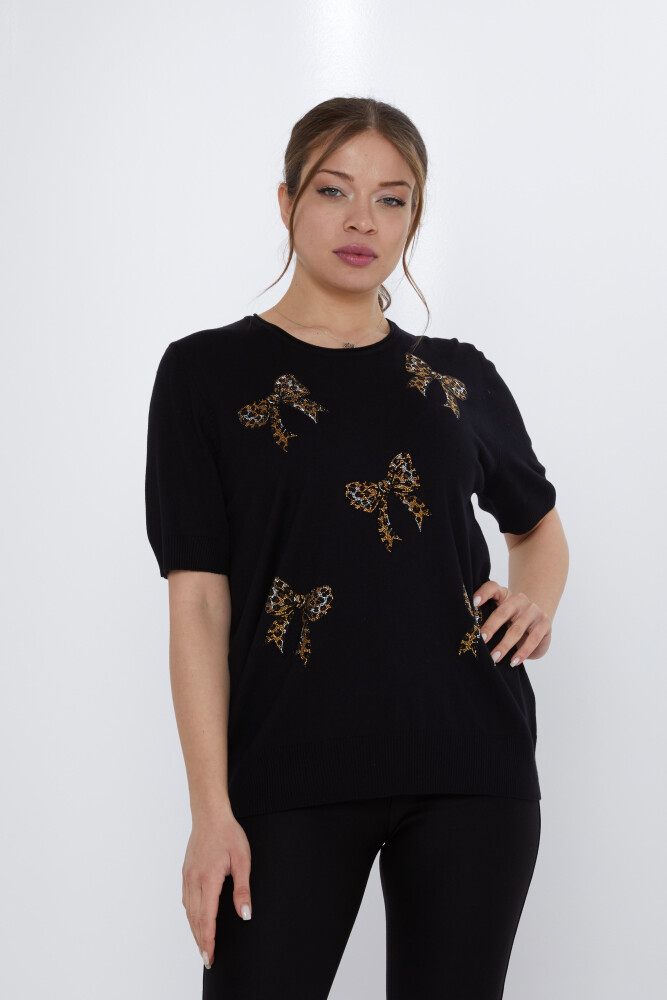 Triko Kazak Fiyonk Taş İşlemeli Siyah - 31577 | KAZEE (3'lü Set XL-2XL-3XL) - 2