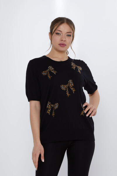 Triko Kazak Fiyonk Taş İşlemeli Siyah - 31577 | KAZEE (3'lü Set XL-2XL-3XL) - 2
