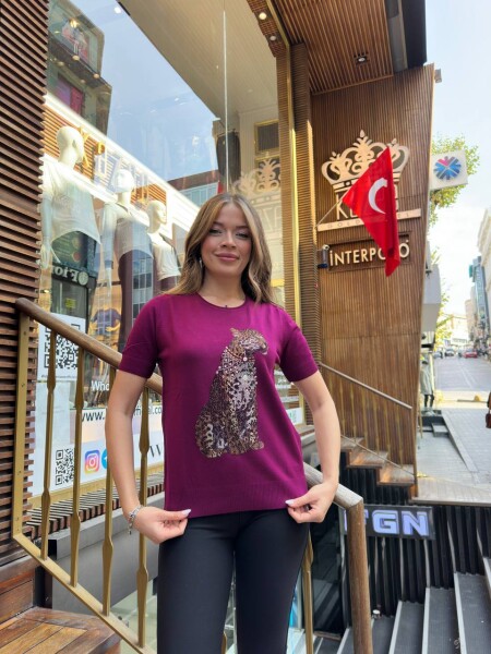 Triko Kazak Kaplan Desenli Fuşya - 32208 | KAZEE (3'lü Set L-XL-2XL) - KAZEE