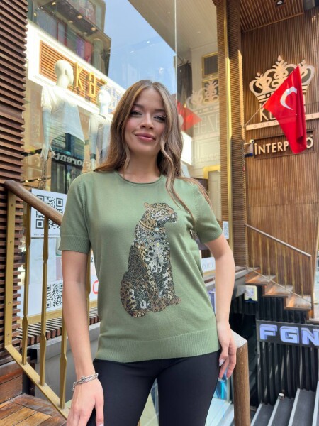 Triko Kazak Kaplan Desenli Haki - 32208 | KAZEE (3'lü Set L-XL-2XL) - KAZEE