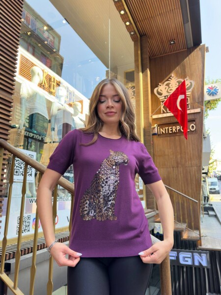 Triko Kazak Kaplan Desenli Mor - 32208 | KAZEE (3'lü Set L-XL-2XL) - KAZEE (1)