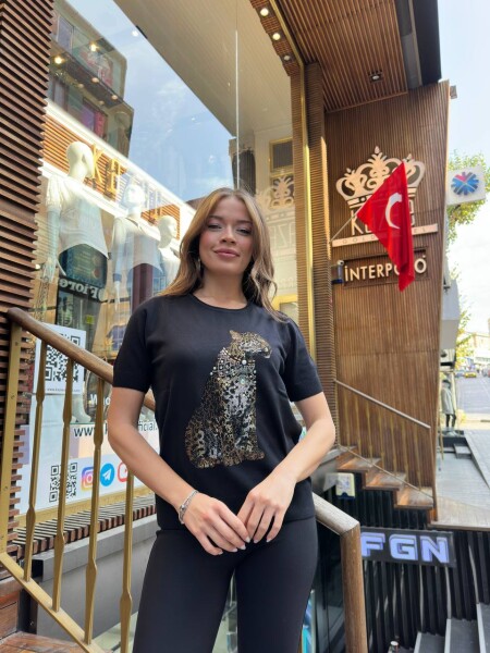 Triko Kazak Kaplan Desenli Siyah - 32208 | KAZEE (3'lü Set L-XL-2XL) - KAZEE