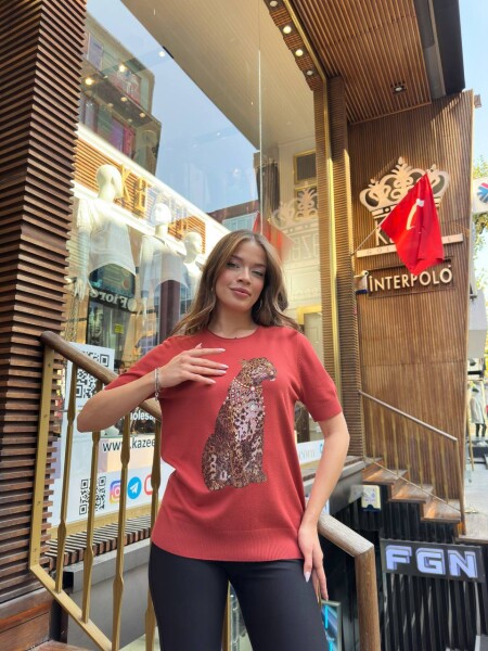 Triko Kazak Kaplan Desenli Taba - 32208 | KAZEE (3'lü Set L-XL-2XL) - KAZEE (1)