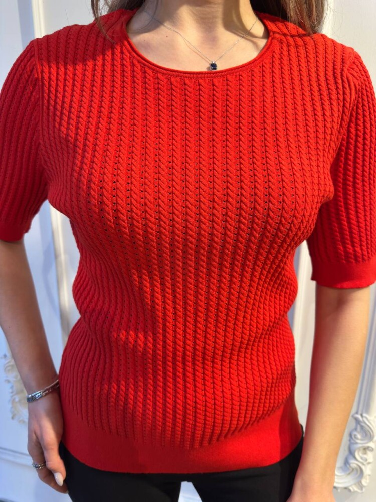 Triko Kazak Kısa Kol Kırmızı - 32062 | KAZEE (3'lü Set M-L-XL) - 4