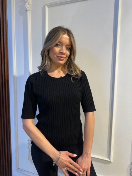 Triko Kazak Kısa Kol Siyah - 32062 | KAZEE (3'lü Set M-L-XL) - KAZEE