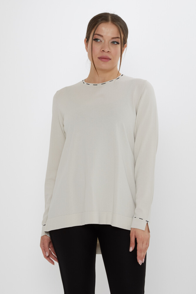 Triko Kazak Kol Yırtmaç Detaylı Açık Bej - 31857 | KAZEE (2'li Set L-XL) - 2